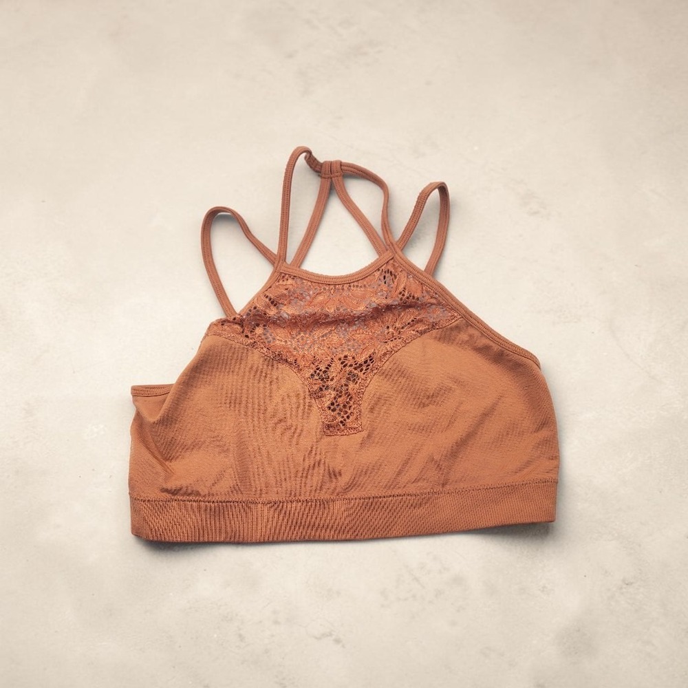 Zenana Outfitters High Neck Lace Bralette Clay Rust Strappy NT-6691AB L/XL - Picture 1 of 4